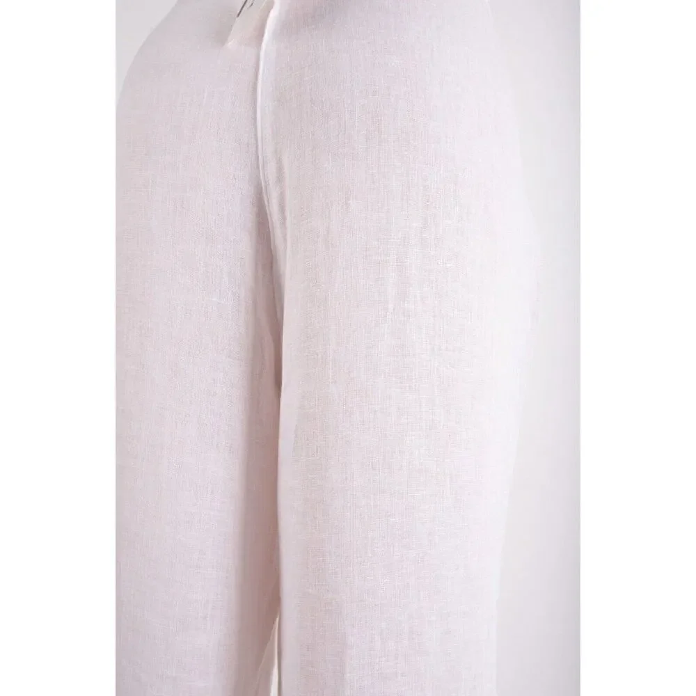 Zara Womens Linen Pants Trousers L White Wide Leg semi sheer 8292/707 NWT